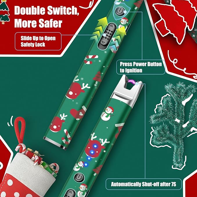 LcFun 2 Pack Candle Lighter, Christmas Stocking Stuffers Gifts for Women Mom Men, Electric USB Rechargeable Plasma Arc Lighter with Safety Lock, Windproof Flameless Long Lighters for Candle, Grill