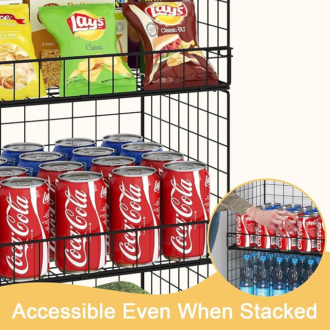 5 Pack Stackable Wire Baskets for Pantry Organizers and Storage, Large Pantry Baskets for Snack Organizer, Foldable Metal Storage Bins for Organizing Snack Can Fruit Vegetable & Toy