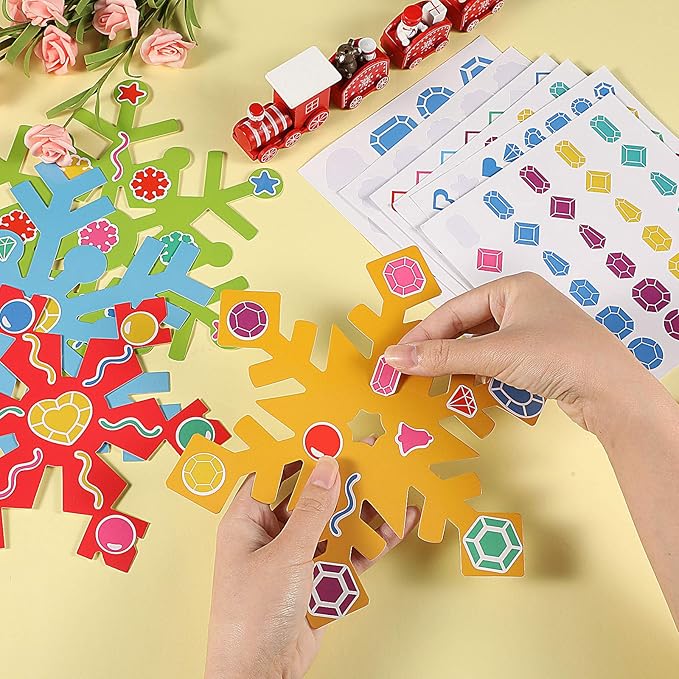 Zonon 24 Pieces Holiday Snowflake Craft Kit Winter DIY Hanging Craft Ornaments Snowflake Kit for Christmas Tree Home Activity Decorations(Bright Colors)