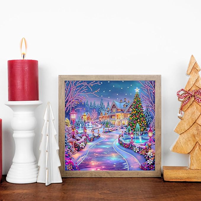 5D Christmas House Special Shape Diamond Art Kits for Beginners, Christmas Winter Theme Diamonds Painting Kits for Adults,DIY Crystal Rhinestones Diamond Paintings for Home Wall Decor 12×12Inch