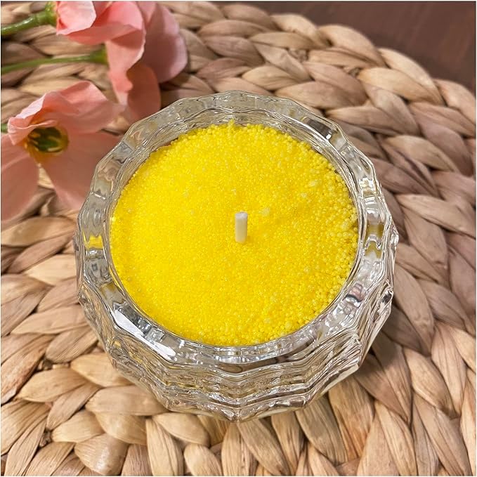 VITARIE Refillable Pearled Candle Sand 18oz, Unscented, 30 Cotton Wicks, 1.1lb Long Burning, Candle Making Kit, Yellow
