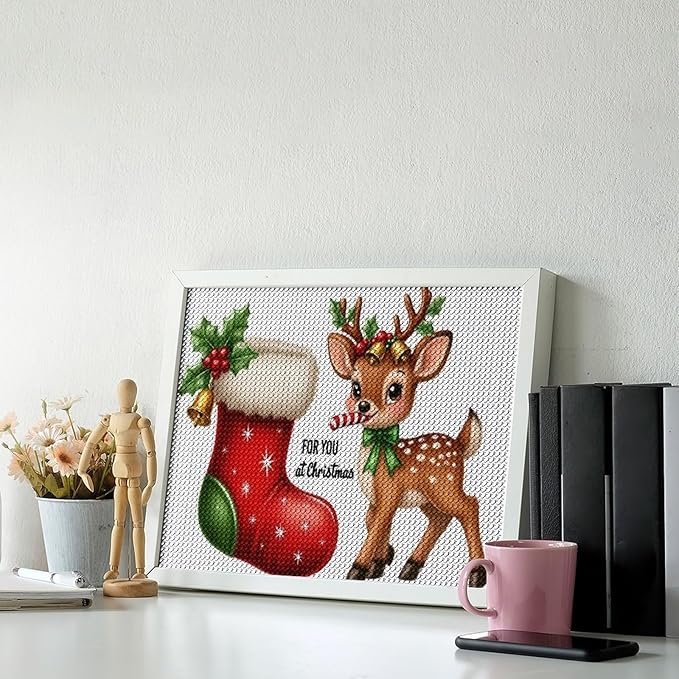 AIVKIEJK Diamond Painting Kits for Adults - Deer Sugar Bell Holiday Christmas Painting DIY 5D Full Drill Diamond Dots Paintings with Diamonds Gem Art and Crafts Home Decor 12"x16"