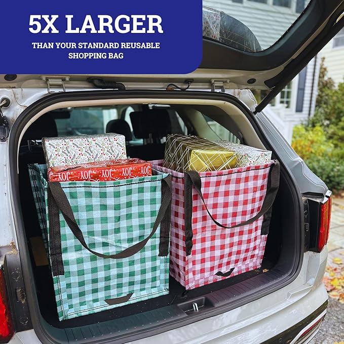 DURASACK Heavy Duty Storage Tote Bag with Zipper Top 22-Gallon Rugged Woven Polypropylene Moving Bag, Reusable Self-Standing Design, Holds up to 500 Pounds, Holiday 2-Pack