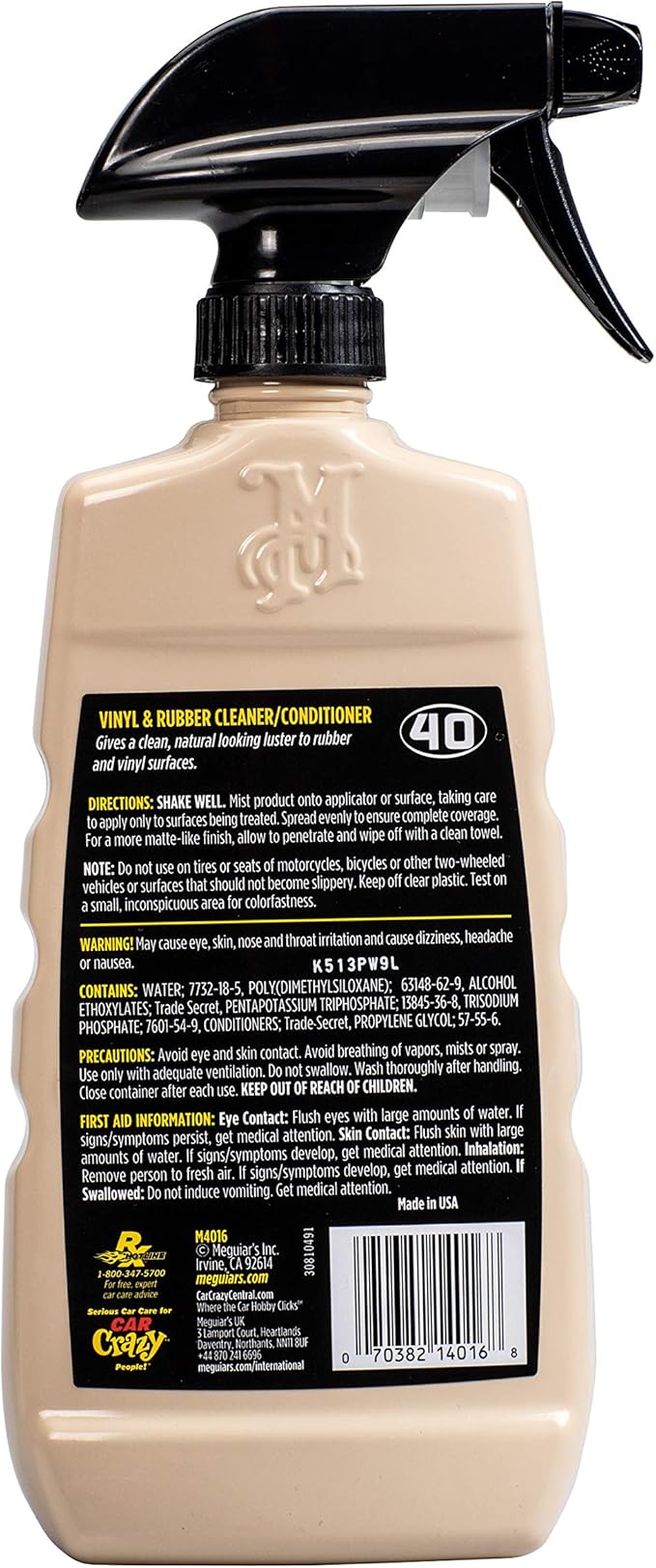 Meguiar's M40 Mirror Glaze Vinyl and Rubber Cleaner and Conditioner M4016, Screens Out UV Rays and Leaves Behind a Natural Sheen, Comes in a Convenient Spray Bottle, 16 Oz