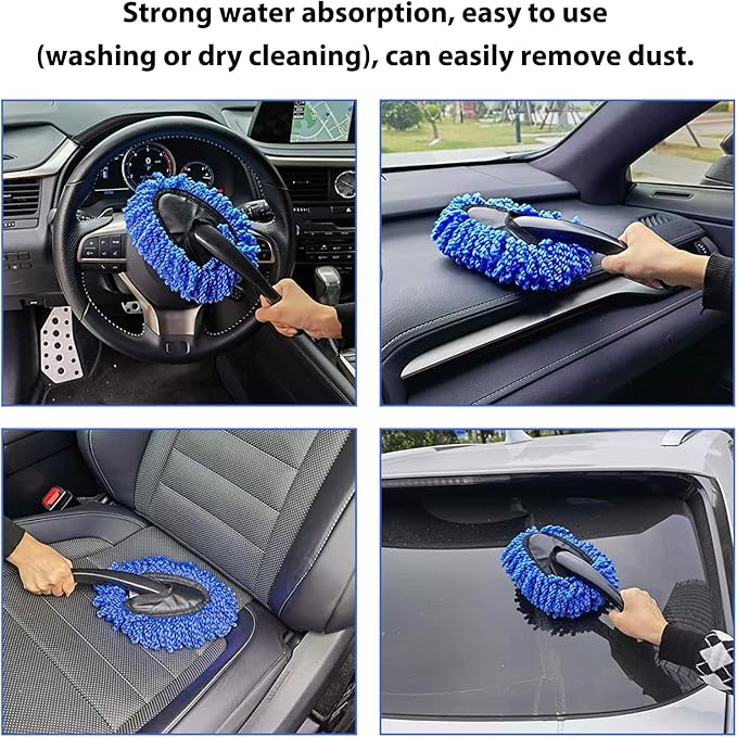 2 PCS Microfiber Car Dusters, Scratch Free Auto Exterior Dust Brust Set with Extendable Duster, Multipurpose Soft Brushes Dusting Supplies for Cars Trucks SUVs Motorcycles (Blue)