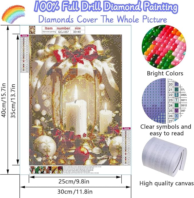 Accompany Wind Diamond Art Kits for Adults, Christmas Candle Diamond Painting Kits for Beginners, DIY 5D Round Full Drill Crystal Diamond Dots Gem Art Craft Home Decor 12x16 Inch