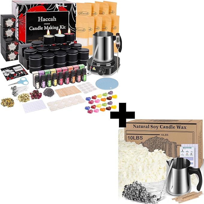 Haccah Complete Candle Making Kit with Wax Melter,Candle Making Supplies,DIY Arts&Crafts Kits Gift for Kids,Beginners,Adults,Including Soy Wax, Electronic Stove,Wicks,Rich Scents, Etc.