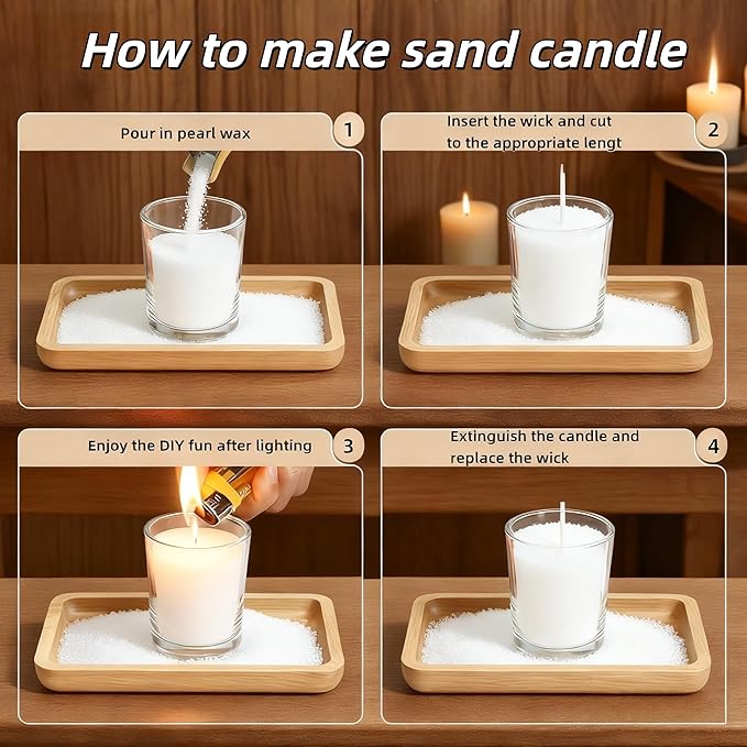 PHYMAT Plant-Based Pealed Candles with 50pcs Wicks, 1.1LB Candle Sand Wax, Refillable Unscented Sand Candles with Wicks Kit for DIY Handmade Candle Making, Party, Wedding, Home Decor
