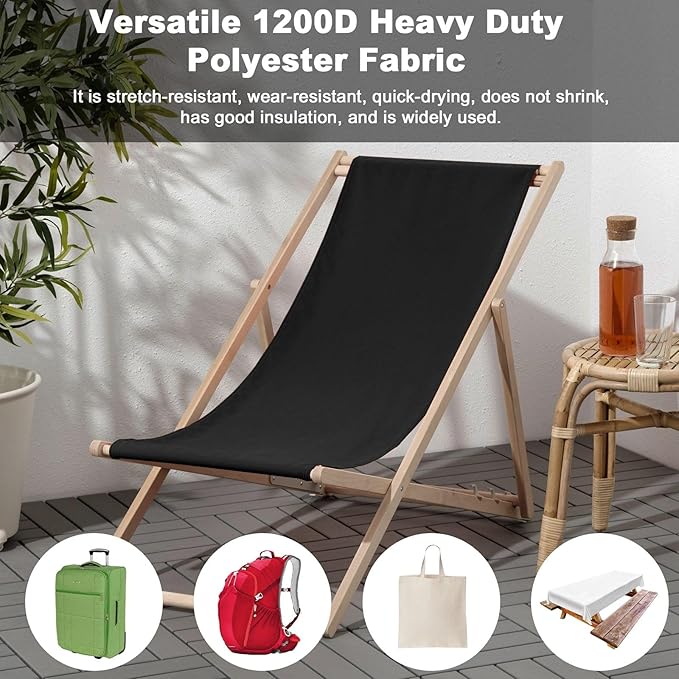 Thickened Waterproof Canvas Fabric by The Yard 1200D 58" W Outdoor Upholstery Material Heavy Duty Fabric Water Resistant Sewing Material for Chair Patio Cushion Purse Bag 1 Yard Black
