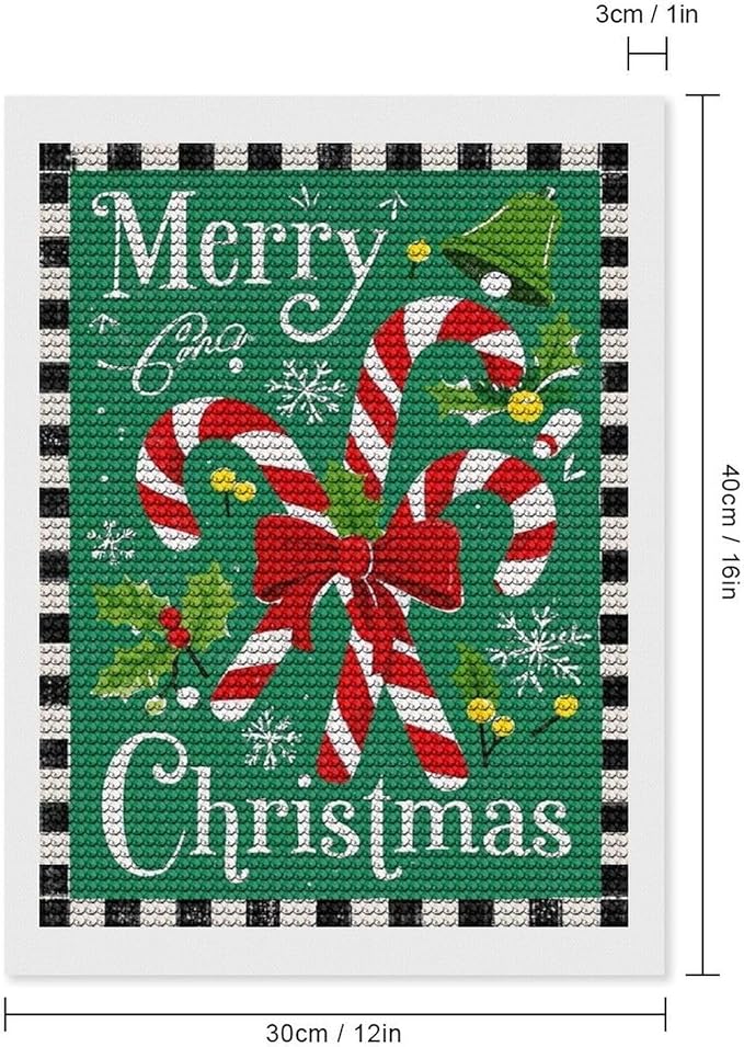 AIVKIEJK Diamond Painting Kits for Adults - Festive Merry Christmas Red Bow, Candy Cane & Bell Painting DIY 5D Full Drill Diamond Dots Paintings with Diamonds Gem Art and Crafts Home Decor 12"x16"