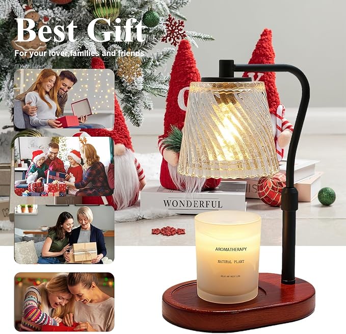 Candle Warmer Lamp with Timer Dimmable, Mother's Gifts for Mom with Charming Box, Adjustable Wavy Clear Lamp Candle Warmer for Scented Candles, Housewarming Gift for Retro Home Decor