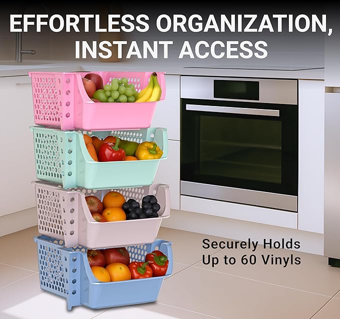 Skywin TidyFriend Stackable Storage Bins for Pantry, 4 Pack Stackable Bins For Organizing Food, Kitchen, and Bathroom Essentials (Multi)