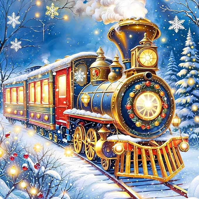SENQAO Train Diamond Art Kits for Adult, Christmas Diamond Painting Kits for Beginners, DIY Full Drill Winter Holdiay Rhinestone Diamond Dots Gem Painting Art Craft Home Decor 12 x12 Inch