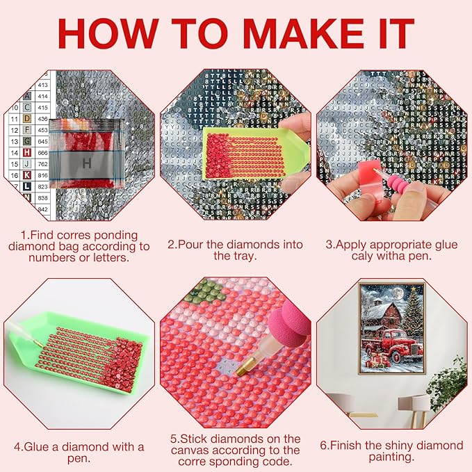 MEIYUDA Christmas Diamond Painting Kits for Adults, 5D Winter Farm Truck Diamond Art Kits for Beginners, DIY Gem Art Crystal Painting for Home Wall Decor and Present 12x16inch