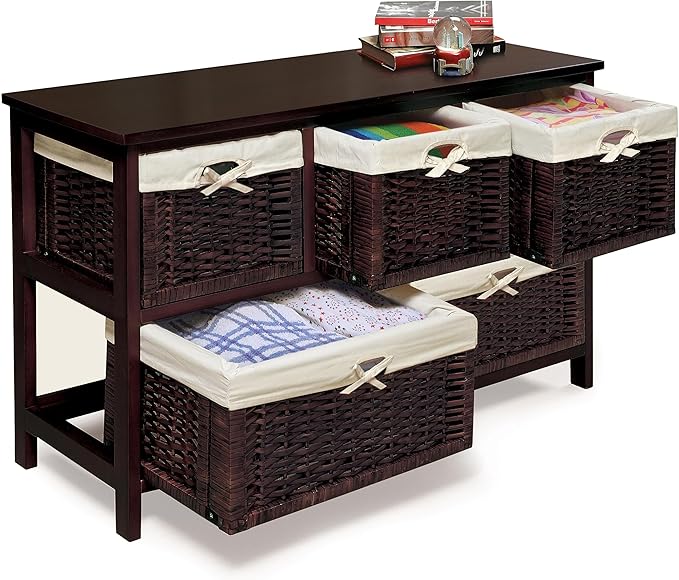 Badger Basket Five Drawer Nursery Storage Organizer with Wicker Baskets and Removable Liners - Wicker/Espresso