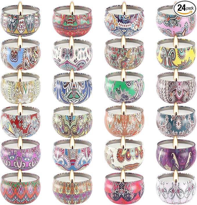 Scented Candles Gifts Set 24 Pack Soy Wax Travel Tin Jar Candles for Home 2.5 OZ jar Candles for Mom for Christmas, Birthday, Thanksgiving, Mother's Day