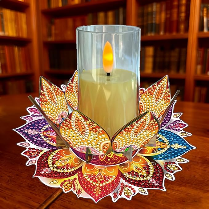 5D DIY Diamond Art Painting PVC Flower Candle Holders Tealight/Tea Light/Votive Candle Holder, for Table Centerpiece Home Décor Party Wedding Dinning-Flower-8