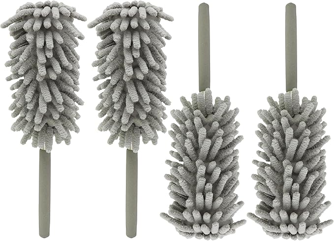 zdyCGTime Microfiber Duster for Cleaning Hand, Washable Dusters&Replaceable Microfiber Head, Extendable Pole, Used to Cleaning Offices, Furniture, Cars, Air Conditioners and Ceiling Fans(4Pack/Grey)