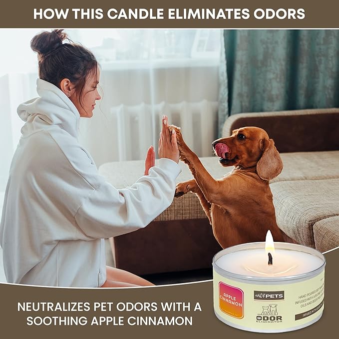 Pet Odor Eliminator Candle for Dogs and Cats Long-Lasting 72-Hour Burn Natural Soy Wax with Refreshing Scent Scented Candle to Remove Pet Smells (Apple Cinnamon)