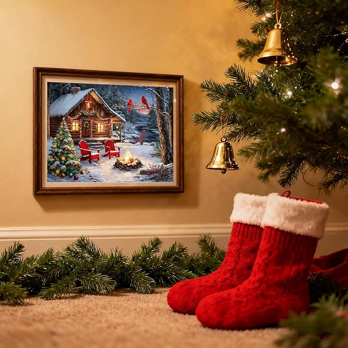 VIGEGU Christmas Diamond Art Kits for Adults,Winter Christmas Diamond Painting Kits for Beginners 5D Diamond Art,DIY Full Drill Round Gem Art Paintings for Home Wall Decor 16x12 in