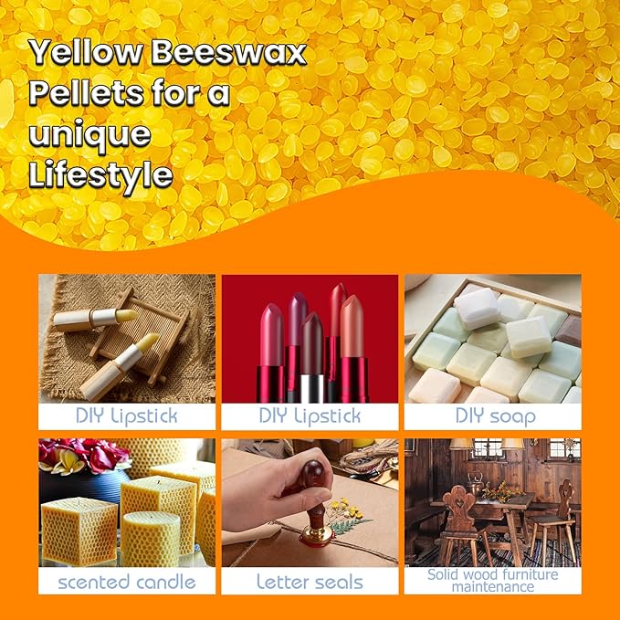 5LB Yellow Beeswax Pellets Food Grade Beeswax Triple Filtered Beeswax for Candle Making Beeswax Pastilles for DIY Creams Lotions Lip Balm Soap