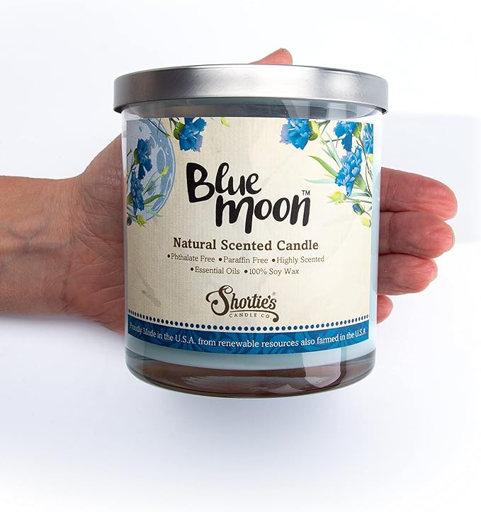 Blue Moon Scented Natural Soy Candle, Essential Fragrance Oils, 100% Soy, Phthalate & Paraben Free, Clean Burning, 9 Oz.