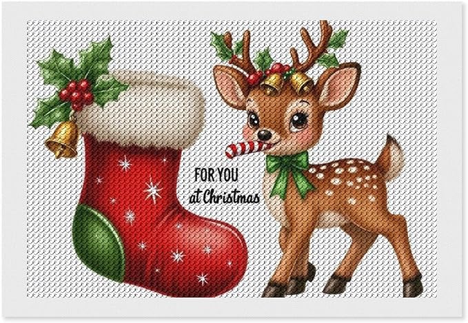 AIVKIEJK Diamond Painting Kits for Adults - Deer Sugar Bell Holiday Christmas Painting DIY 5D Full Drill Diamond Dots Paintings with Diamonds Gem Art and Crafts Home Decor 8"x12"