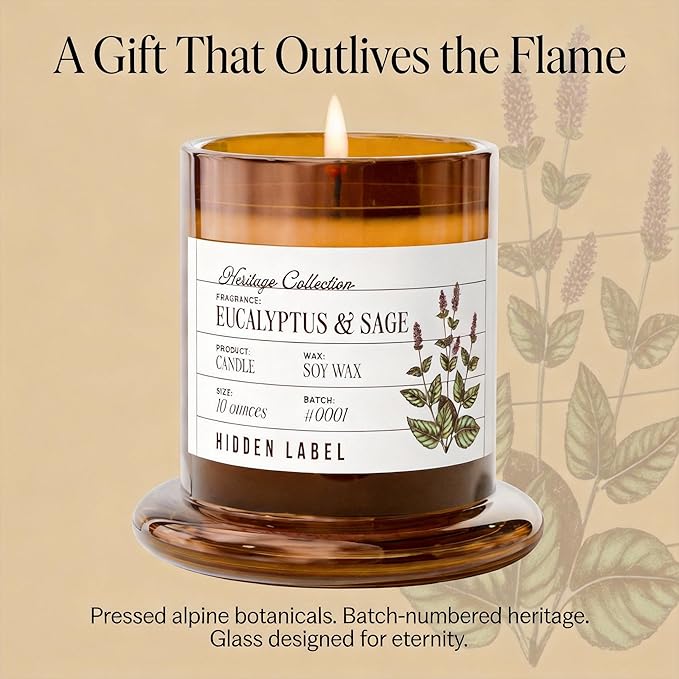Eucalyptus & Alpine Sage Candle, 10oz Non Toxic Soy Candle in Clear Bell Jar, 55-Hour Clean Burn | Mountain Fresh Aromatherapy, Laboratory Aesthetic Home Décor, Luxury Gift for Clean Living