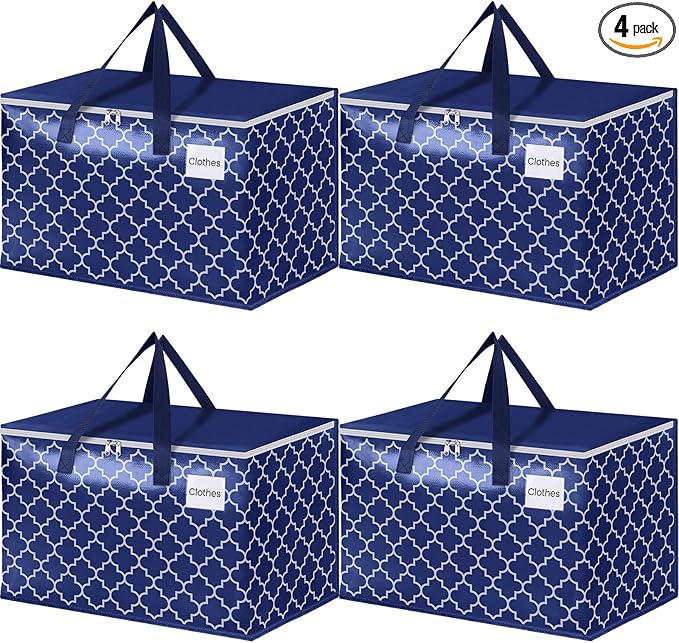 Fabspace Moving Bags, Extra Large Moving Supplies, Heavy Duty Storage Bags, Packing Bags with Reinforced Zippers & Handles, Collapsible Packing Boxes, Storage Totes for Moving, Packing, 125L, 4 Packs