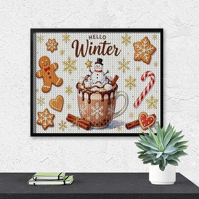 Diamond Painting Kits for Adults - Hello Winter Ice Cream & Gingerbread Snowflakes & Candles Painting DIY 5D Full Drill Diamond Dots Paintings with Diamonds Gem Art And Crafts Home Decor 16"x20"