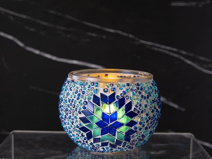 KRAFTSTORIES Turkish Mosaic DIY Candle Holder Kit Glass Decorative Tealight Holder for Living Dining Room Bedroom | Make Your Own Mosaic Candle Holder | Craft Kits for Adults (Blue)