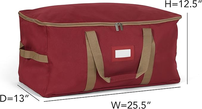 Covermates Keepsakes Adjustable Ornament Storage Bag – Heavy-Duty Polyester, Padded Dividers & FlexGrid Trays – Protective Holiday Ornament Organizer with Handles & Label Window, Red
