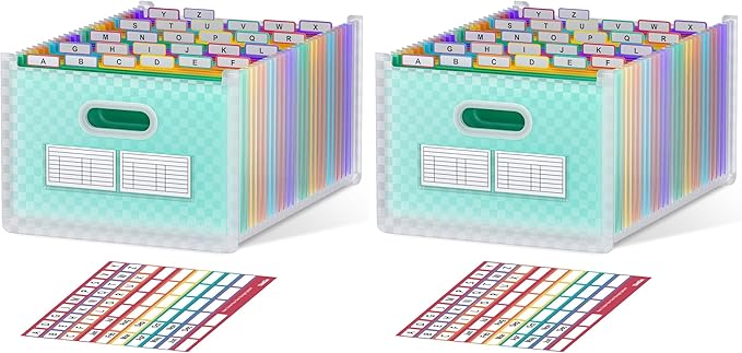 ThinkTex 26 Pockets Accordion File Organizer, Upright & Open Top, A-Z Colorful Tabs, Larger Capacity Expanding File Folder, Letter/A4 Size for School, Home and Office - Green (Pack of 2)