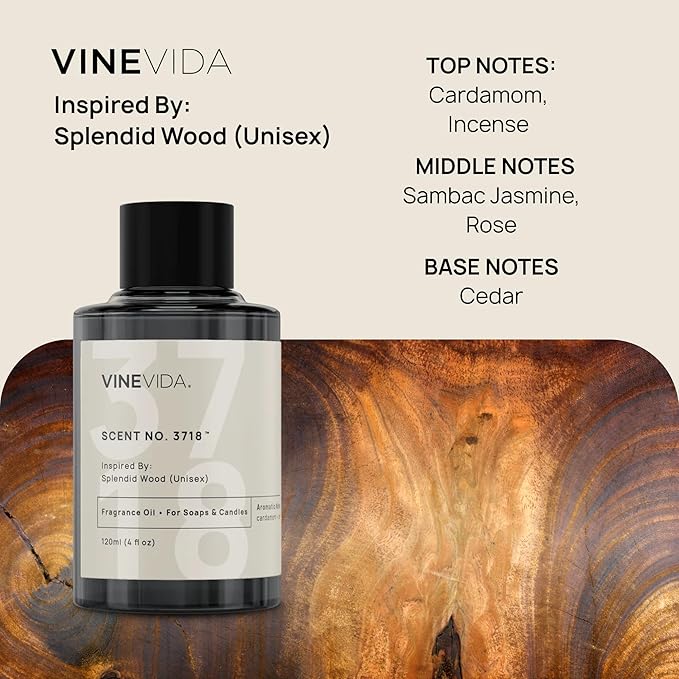 VINEVIDA [4 Oz] Inspired by: Splendid Wood (Unisex); Fragrance Oil for Candle Making and Soap Making - Premium Candle Scents for Soy Candles