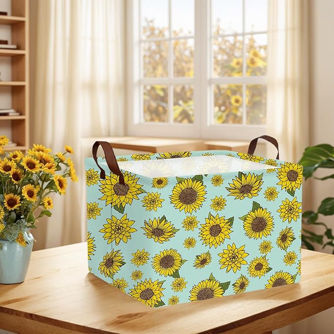 Cute Rectangle Storage Basket Nursery Room Decor Gift Basket (Sunflower)