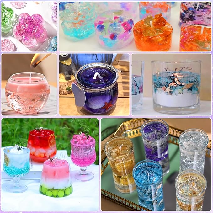 Blingfun Jelly Candle Making Kit,9pcs Gel Wax -7 Colors Candle Making kit，Includes Wax Wicks Wick Stickers，Wooden Wick Holders and More，DIY Starter Candle Making Kit 2.8LB/45oz
