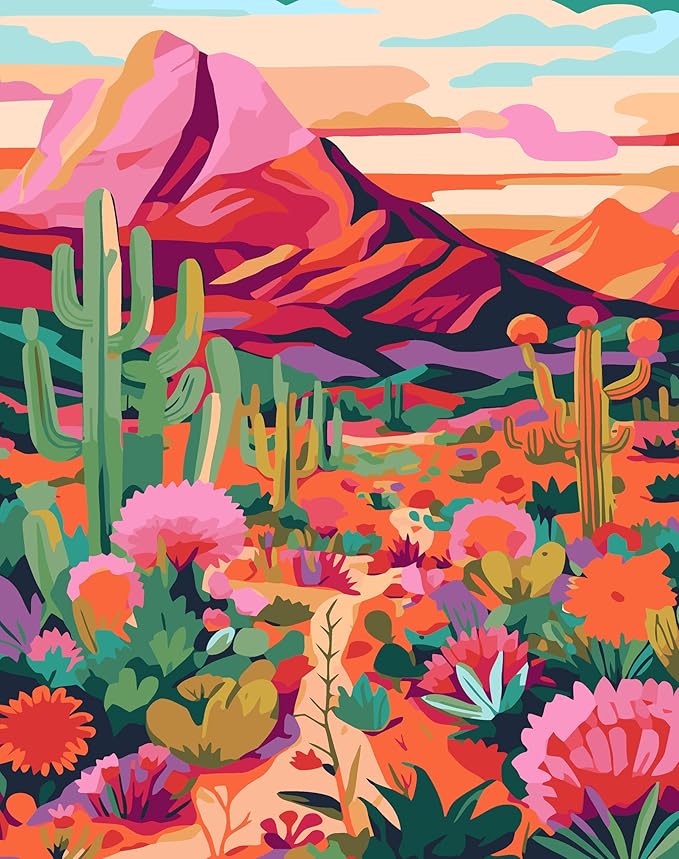 Meothan Cactus Flowers Paint by Numbers Kits for Adults Beginners-Desert Cactus Paint by Number for Adults, Easy Canvas Paint by Numbers for Home Wall Decor and Gifts 16X20 inch