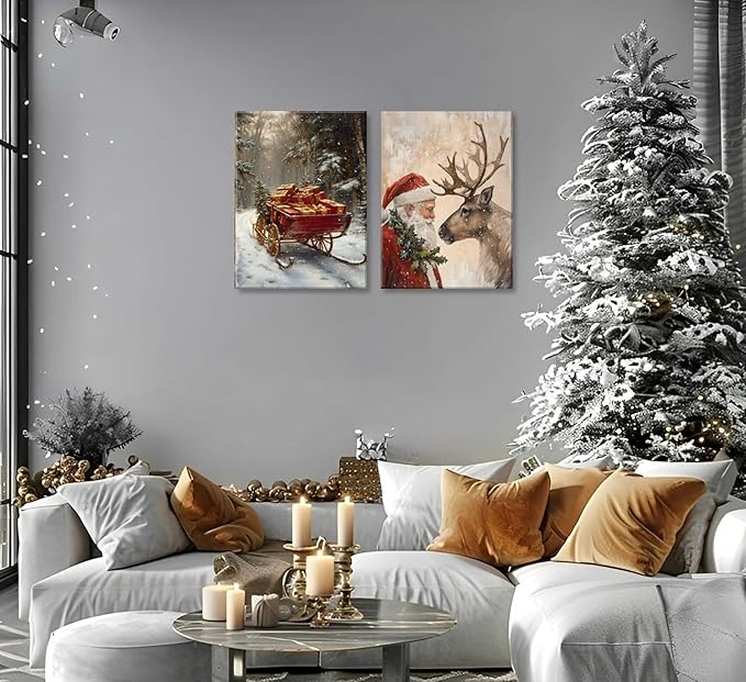 Paint by Number Kit for Adults & Kids, 2 Pack Christmas DIY Painting Kit, 16x20 Inch Canvas Each, with Brushes, Paints & Hanging Kits Framed