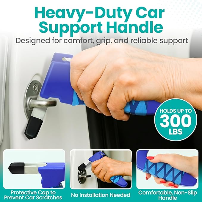 Pack 2 - Car Handle Assist for Elderly Car Door Handle for Elderly Grip & Support Bar, 3 in 1 Car Assist Handle for Elderly with Window Breaker & Seatbelt Cutter (Blue)