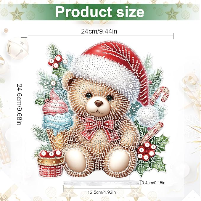 5D Diamond Art Painting Ornament Kits Christmas Bear Doll, DIY Diamond Painting Desktop Ornament, Special Shaped Crystal Rhinestone Diamond Art Tabletop Home Office Christmas Tree Decor (24x24.6cm)