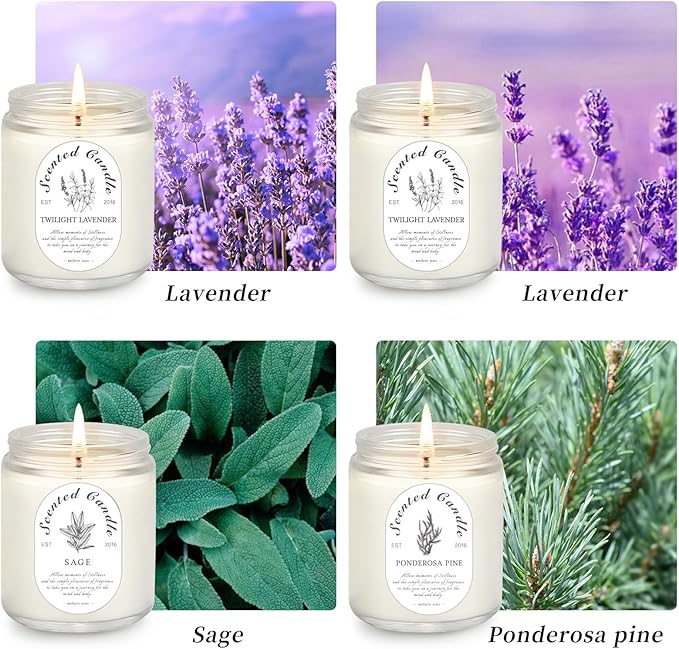 Lavender Candle Gift Set, 4 Pack Soy Wax Scented Candles for Home – Lavender, Sage & Ponderosa Pine – Aromatherapy Candles for Relaxation, Stress Relief & Gifts for Women