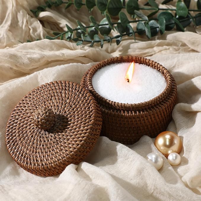 MTLEE Pearled Candle 2.2 lb Sand Wax Scented Sand Candle Kit with Gift Box 50 Wicks Refillable Jar White Beaded Wax Gift Set for Friends Mother Lover Women Family(Rose)