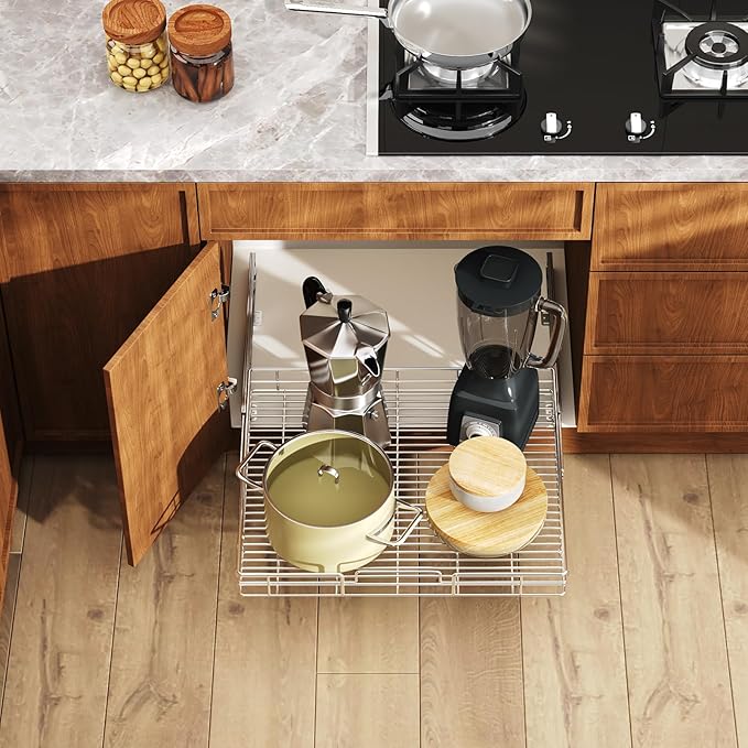 LOVMOR Pull Out Cabinet Organizer and Storage 25½" W x 21½" D, Slide Out Shelves for Kitchen Cabinets