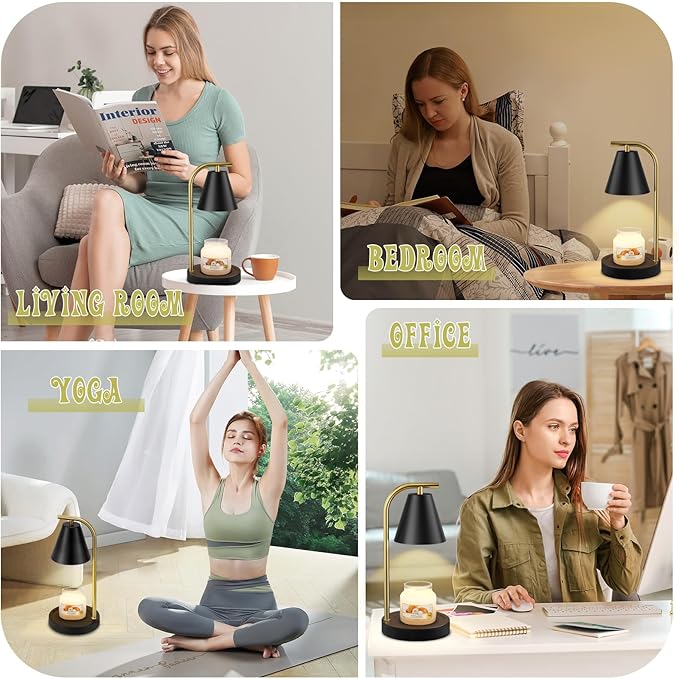 Black and Gold Candle Warmer, Candle Warmer Lamp with Timer，Electric Candle Lamp Warmer for Scented Wax with 2 Bulbs，House Warming Gifts New Home&Gifts for Women, Candle Lamp for Jar Candles