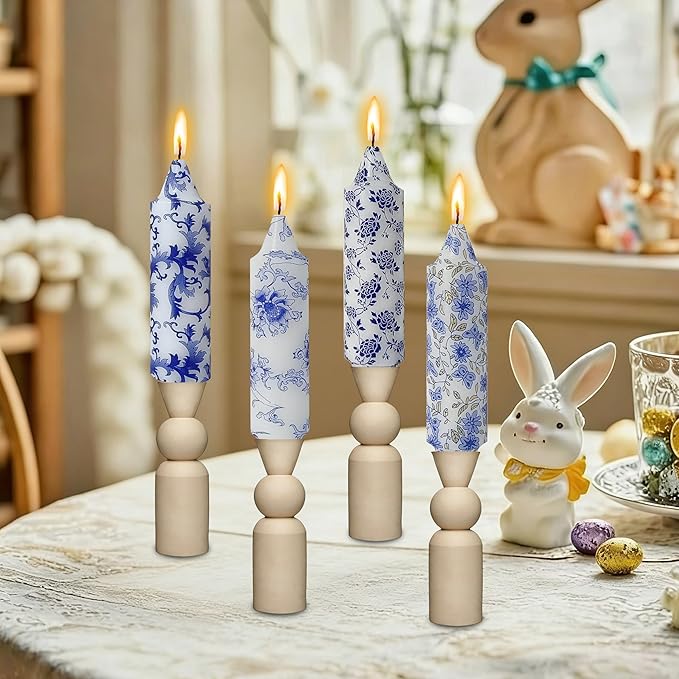 5 Inch Blue and White Short Taper Candles Hand Poured Smokeless Unscented Porcelain Style Chinoiserie Floral Candles for Wedding Nautical Dinner Home Decor Housewarming Gift Mother's Day Meditation