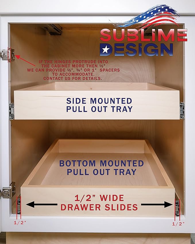 Sublime Design - Standard Size - Pull Out Kitchen Drawers | Slide Out Shelves for Kitchen Cabinets | Pull Out Home Organizer (Bottom Mounting, 32 Inch W/Drawer Slides (31” Drawer Box))