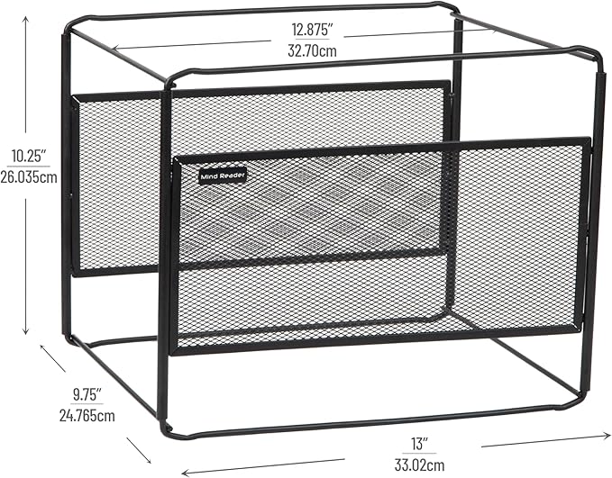 Mind Reader Hanging File Folder Organizer, Desktop Organizer, Storage, Office, Metal Mesh, 13" L x 9.75" W x 10.25" H, Black