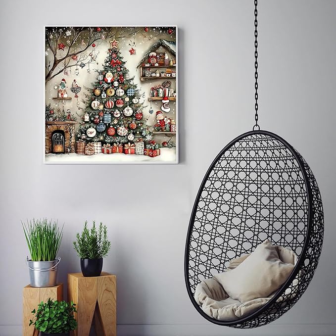 CZYWJMEI Christmas 5D Diamond Painting Kits for Adults Beginners,DIY Christmas Tree Diamond Art Kits,Full Round Drill Diamond Dot Gem Art Kits,Home Wall Decor 13.7x13.7Inch
