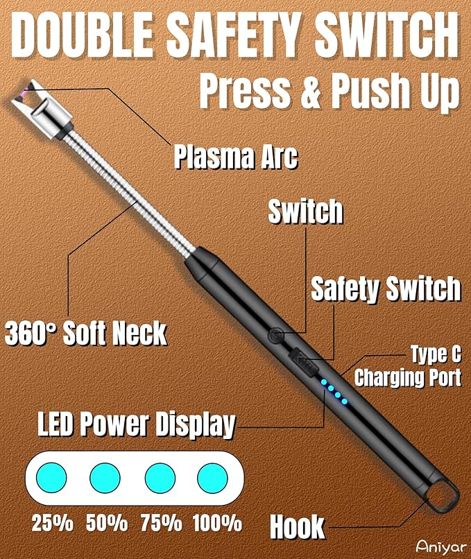 3 Pack Electric Lighter with 360° Flexible Neck & LED Display, Birthday Gifts for Women Mom Men Wife, USB Arc Long Candle Lighters for Candle Black/Rose/Silver