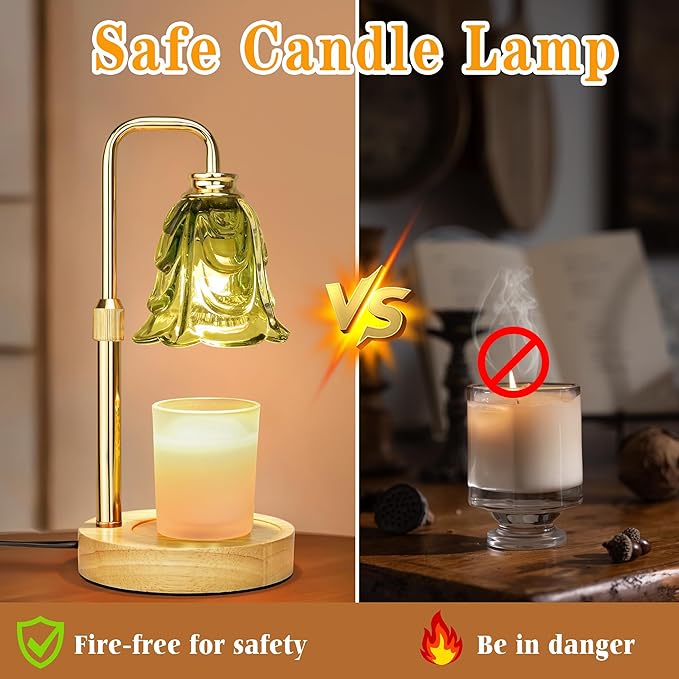 Candle Warmer Lamp with Timer Dimmer, Adjustable Height Green Tulip Candle Wax Warmer, Christmas Birthday Gift for Mom Women, House Warming Gifts for New Home Bedroom Decor,Flower Green